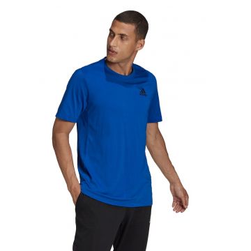 Tricou cu decolteu rotund si logo pentru fitness - Alb/Albastru royal