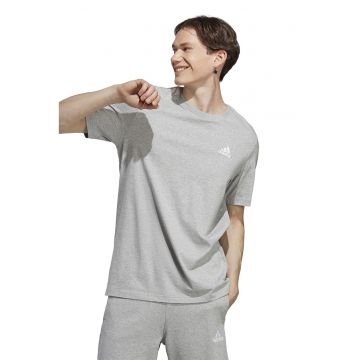 Tricou de bumbac cu logo pe piept - Gri deschis melange