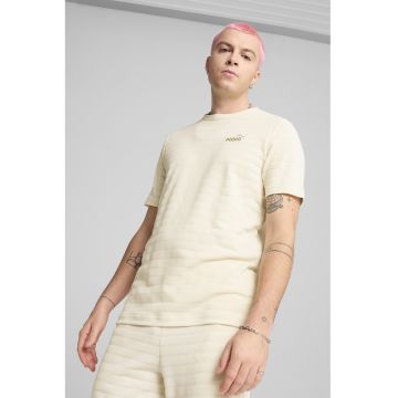 Tricou din amestec de bumbac cu logo brodat - Bej deschis