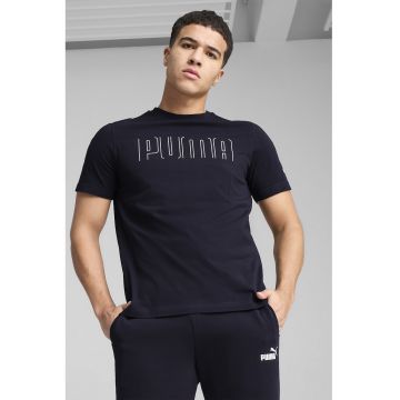 Tricou din bumbac cu imprimeu logo - Albastru ultramarin