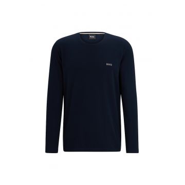 Bluza cu decolteu la baza gatului si logo discret - Albastru