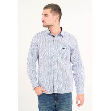 Camasa din bumbac cu model - Albastru inchis/Alb optic
