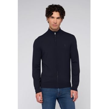 Cardigan cu fermoar si guler scurt - Albastru ultramarin