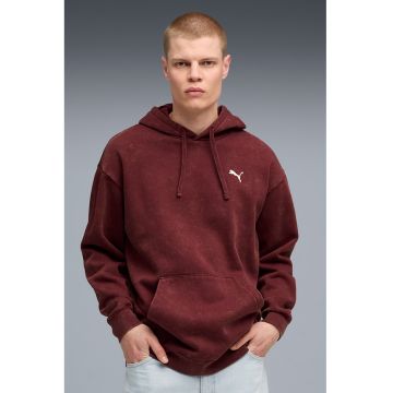 Hanorac cu aspect decolorat si logo - Rosu inchis/Alb optic