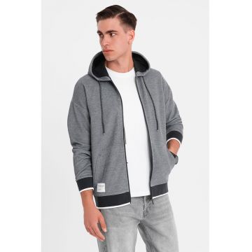 Hanorac cu maneci cazute si fernoar - Alb/Negru