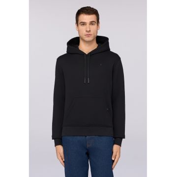 Hanorac uni de bumbac cu buzunar kangaroo - Negru stins