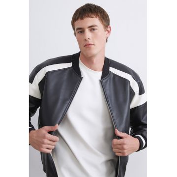 Jacheta bomber de piele ecologica - Alb/Negru