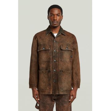 Jacheta din denim cu buzunare frontale Chore - Maro inchis
