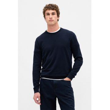 Pulover slim fit cu decolteu la baza gatului CashSoft - Albastru ultramarin