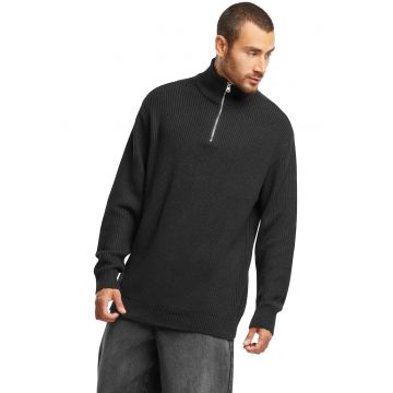 Pulover tricotat cu guler cu fermoar - Negru