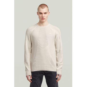 Pulover tricotat din amestec de bumbac organic cu decolteu la baza gatului - Alb