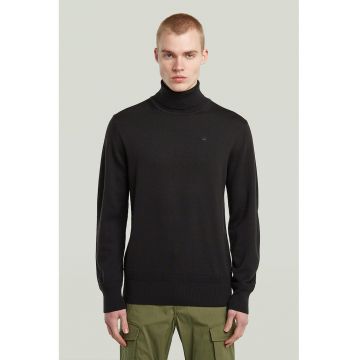 Pulover tricotat din lana cu guler inalt - Negru