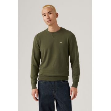 Pulover tricotat fin cu decolteu la baza gatului - Kaki inchis