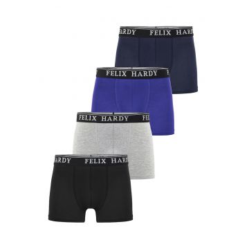 Set de boxeri cu banda logo in talie - 4 perechi - Albastru inchis/Albastru indigo/Gri deschis melange