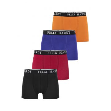 Set de boxeri cu banda logo in talie - 4 perechi - Albastru inchis/Rosu inchis/Portocaliu mandarina