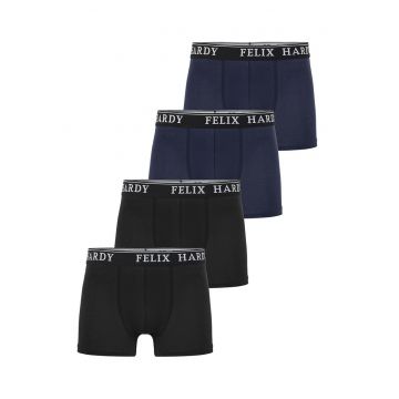 Set de boxeri cu banda logo in talie - 4 perechi - Negru/Albastru ultramarin