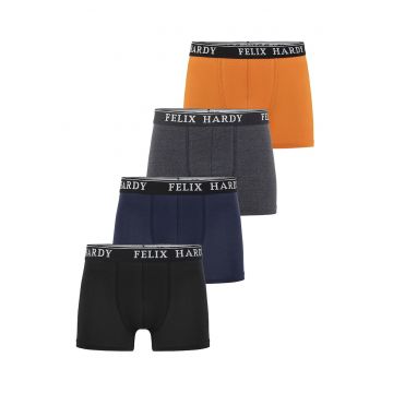 Set de boxeri cu banda logo in talie - 4 perechi - Negru/Gri inchis melange/Portocaliu mandarina
