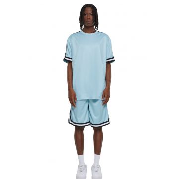 Tricou cu benzi contrastante pe maneci - Albastru deschis