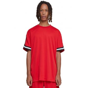 Tricou cu benzi contrastante pe maneci - Rosu