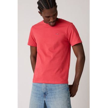 Tricou cu decolteu la baza gatului - Coral/Alb optic