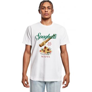 Tricou cu decolteu la baza gatului si imprimeu - Alb