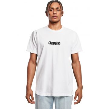 Tricou cu decolteu la baza gatului si imprimeu grafic pe partea din spate - Alb