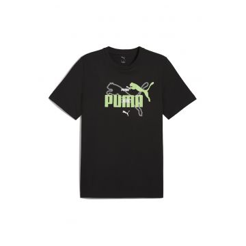 Tricou cu decolteu la baza gatului si imprimeu logo - Negru