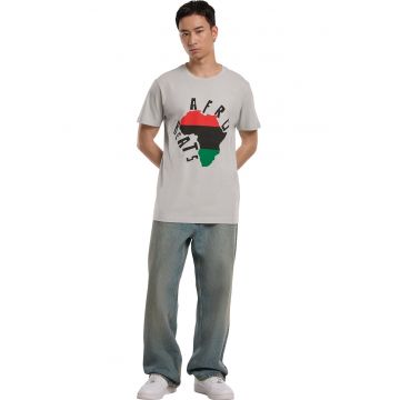 Tricou cu decolteu rotund si imprimeu grafic - Gri deschis