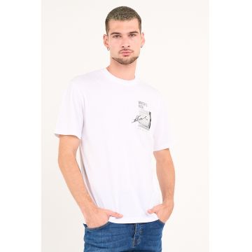 Tricou cu imprimeu pe piept si decolteu la baza gatului - Negru stins/Alb optic