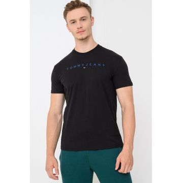 Tricou de bumbac cu logo brodat - Negru