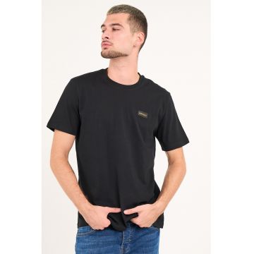 Tricou din bumbac cu decolteu la baza gatului - Negru stins