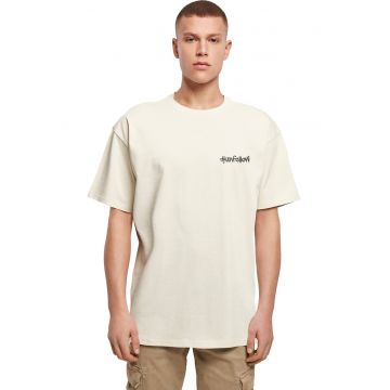 Tricou lejer cu decolteu la baza gatului si imprimeu text - Maro nisip