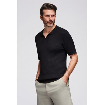 Tricou polo striat - Negru