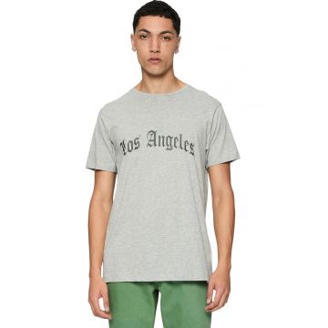 Tricou regular fit cu model text - Gri melange