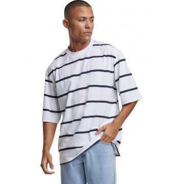 Tricou supradimensionat cu model in dungi - Albastru ultramarin/Alb optic