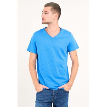 Tricou uni cu decolteu in V - Albastru pastel