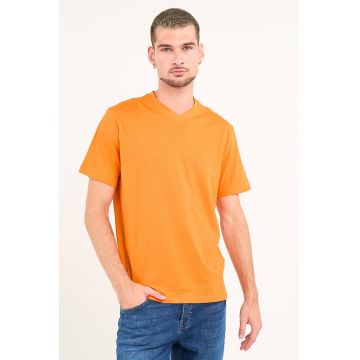 Tricou uni cu decolteu in V - Portocaliu pal