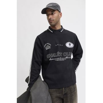 Bluza de trening polo din amestec de bumbac cu imprimeu text - Negru