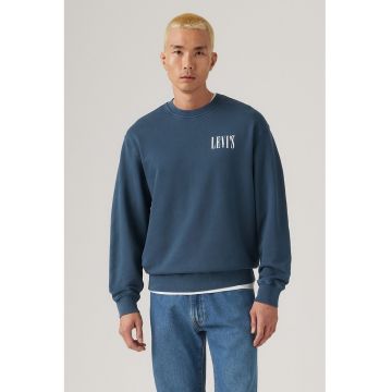 Bluza de trening relaxed fit de bumbac - Albastru inchis/Alb optic