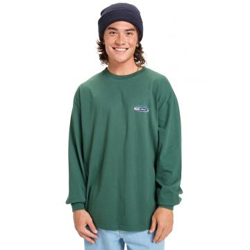 Bluza lejera din bumbac organic cu imprimeu pe partea din spate - Verde sparanghel