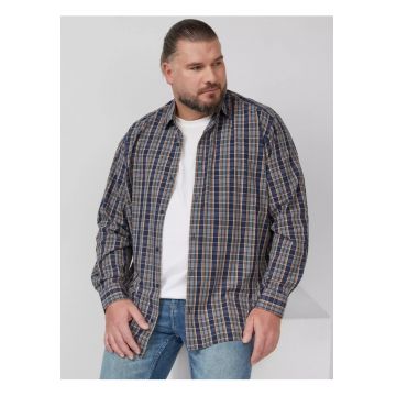 Camasa barbati big sizes cu imprimeu in carouri - Bleumarin inchis