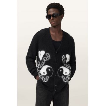 Cardigan din amestec de lana alpaca cu model - Alb/Negru