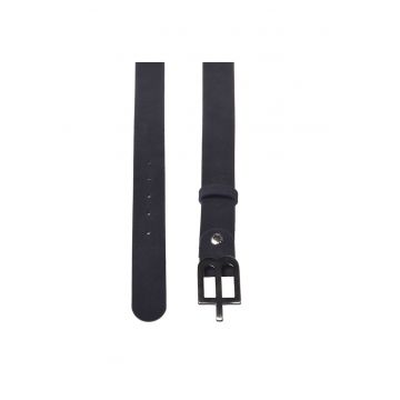 Curea de piele intoarsa cu catarama logo - Bleumarin