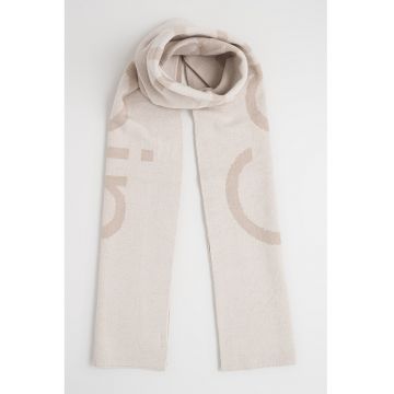 Esarfa din amestec de lana cu logo brodat - Bej inchis