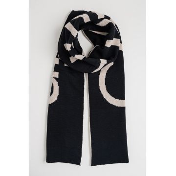 Esarfa din amestec de lana cu logo brodat - Negru/Maro taupe