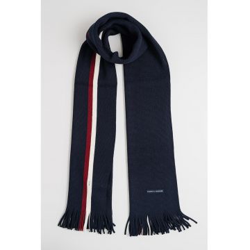 Fular din amestec de lana cu dungi - Bleumarin
