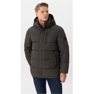 Geaca de iarna matlasata cu gluga detasabila - cu fermoar - buzunare -  J-Gilbert - Kaki - Kaki