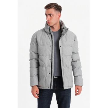 Geaca din amestec de lana cu buzunare cu fermoar - Gri deschis