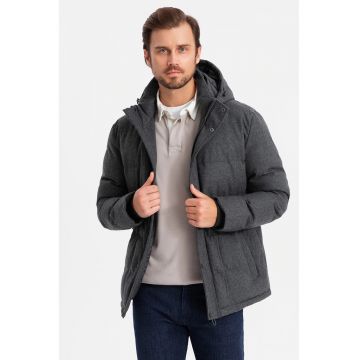 Geaca din amestec de lana cu buzunare cu fermoar - Gri inchis melange