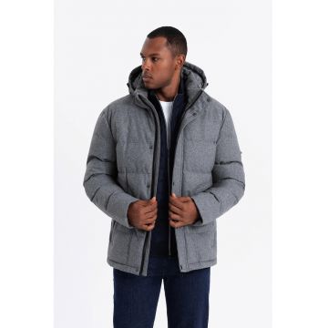 Geaca din amestec de lana cu buzunare cu fermoar - Gri melange